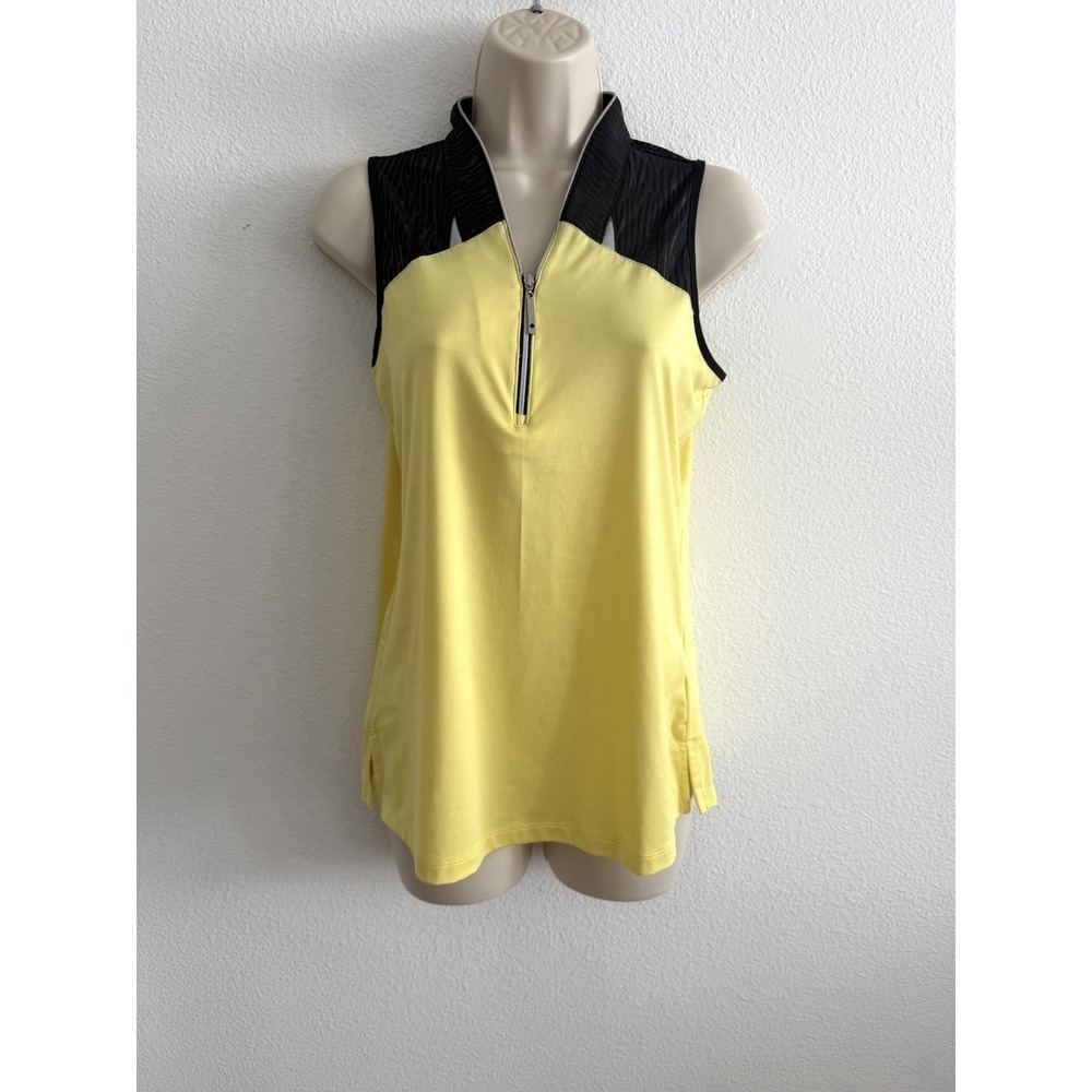 Jamie Sadock Top Sz S Quarter Zip Sleeveless Yellow Golf Tennis Artsy Active